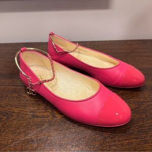 Chanel Pink Leather Ballet Flats Chain Anklet 38
